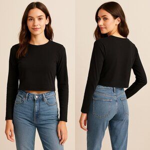 AMAZON ESSENTIALS 🖤 Women’s Cropped Long Sleeve Tee 👩 Size S ✨